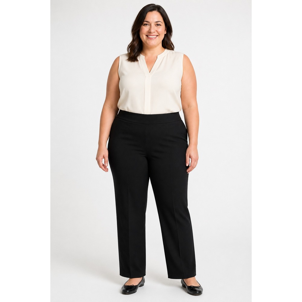 Investments Womens 14S Black Rayon Pull On Elastic Waist Dress Pants Petite